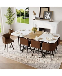 Streamdale Furniture 9-Piece Square Faux Marble Dining Set with 8 Suede Chairs
