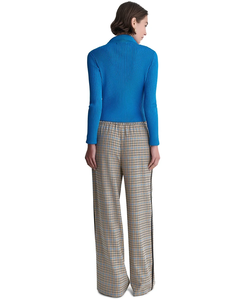 Bcbg Women's Mid-Rise Plaid Wide-Leg Track Pants