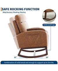 homfan Modern Hospitality Rocking Chair – Teddy Upholstery, High Back ,Armrest ,Wingback, Side Pockets Rubber Wood Legs for Restaurant or Office
