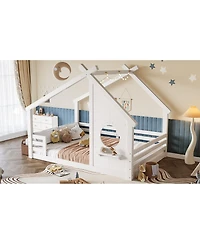 Streamdale Furniture Wood House Floor Bed with Window and Shelf