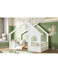 Streamdale Furniture House Floor Bed with Shelf and Window