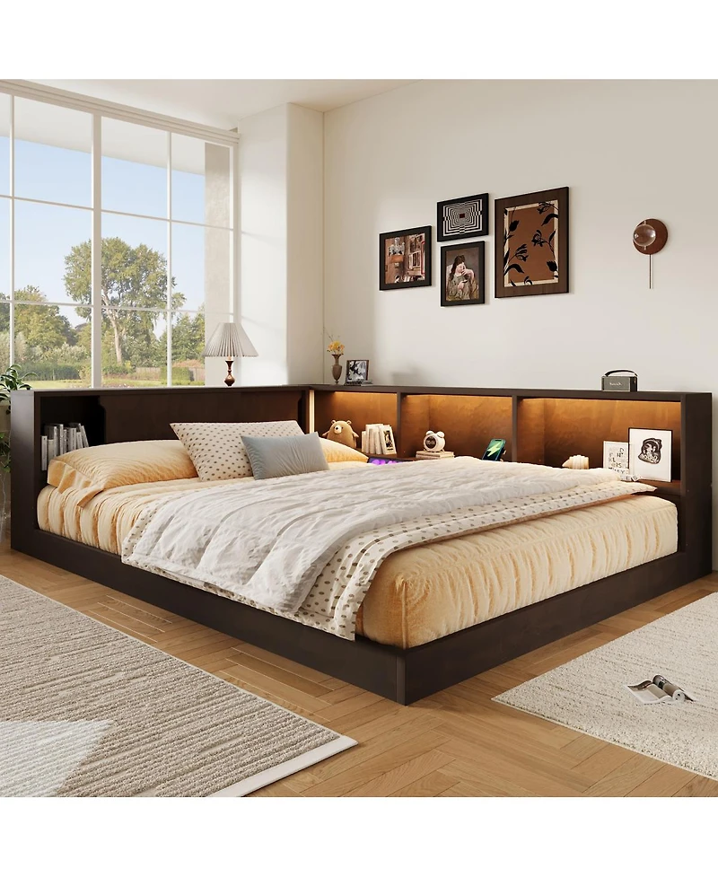 Streamdale Furniture Wood Daybed with Storage Shelves, Usb and Led