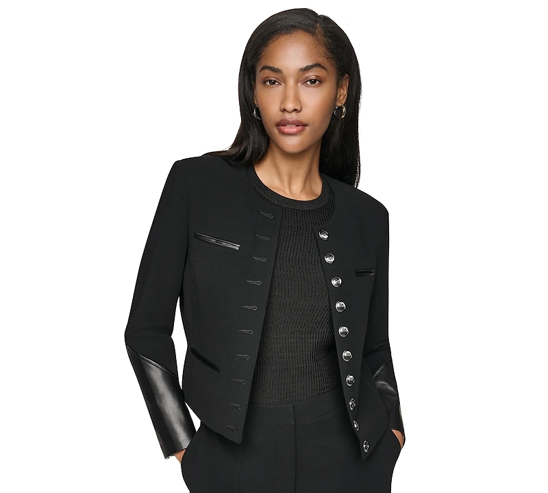Dkny Women's Cropped Collarless Button-Front Jacket
