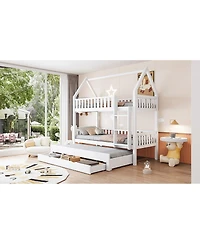 Streamdale Furniture House Bunk Bed With Fence, Trundle and Drawers