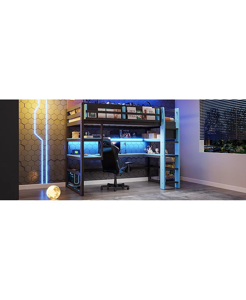 Streamdale Furniture Loft Bed with Desk, Storage, Rgb Light