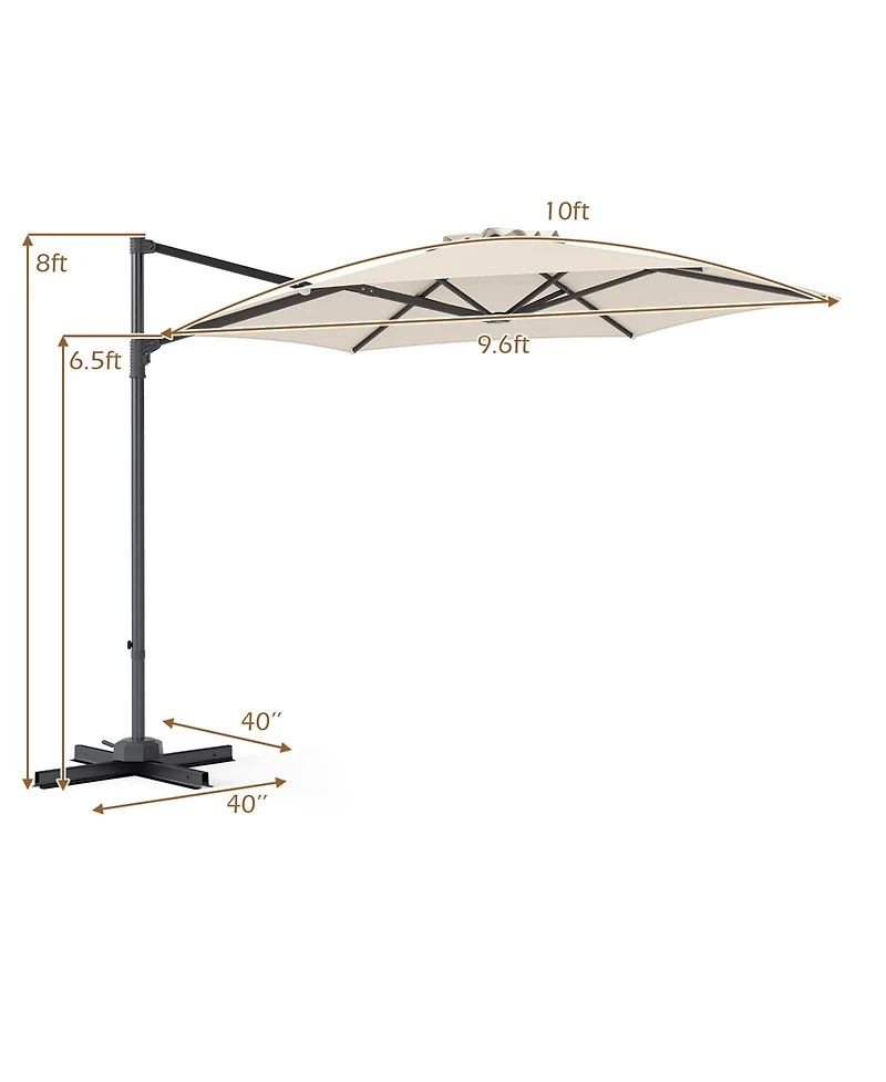 Costway 10 Feet Patio Cantilever Umbrella with 360degree(s) Rotation, Air Vent, Cross Base Included