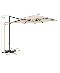 Costway 10 Feet Patio Cantilever Umbrella with 360degree(s) Rotation, Air Vent, Cross Base Included