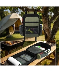 Piscifun Hanging Camping Kitchen Organizer Bag With Paper Towel Holder Multi Pockets For Outdoor Cooking Barbecue
