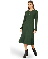 Yumi Women's Long Sleeve Knitted Midi Dress