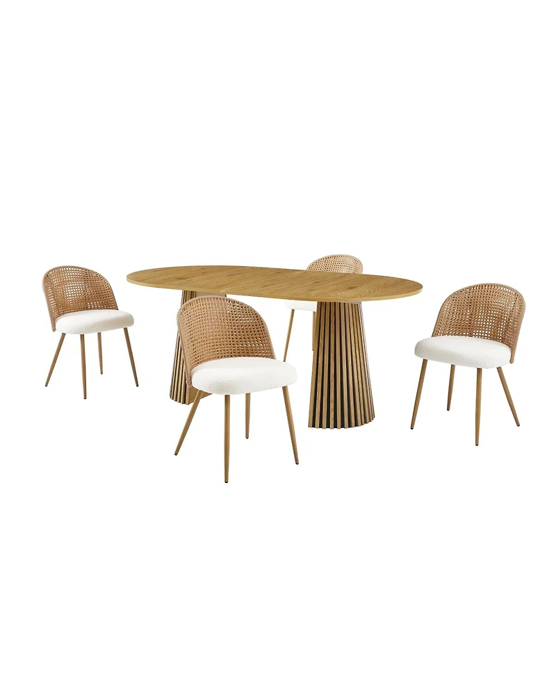 Streamdale Furniture Bohemian Solid Wood Dining Table with 2 Wicker Chairs and Cushions