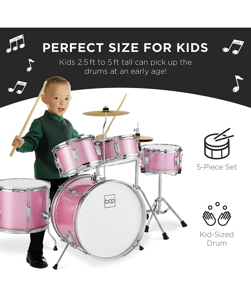 Best Choice Products 5-Piece Kids Beginner Junior Drum Set, Percussion Instrument Starter Kit with Stool