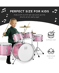 Best Choice Products 5-Piece Kids Beginner Junior Drum Set, Percussion Instrument Starter Kit with Stool