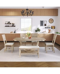 Streamdale Furniture 6-Piece Wood Half Round Dining Table Set with Bench and 4 Chairs Seadrift