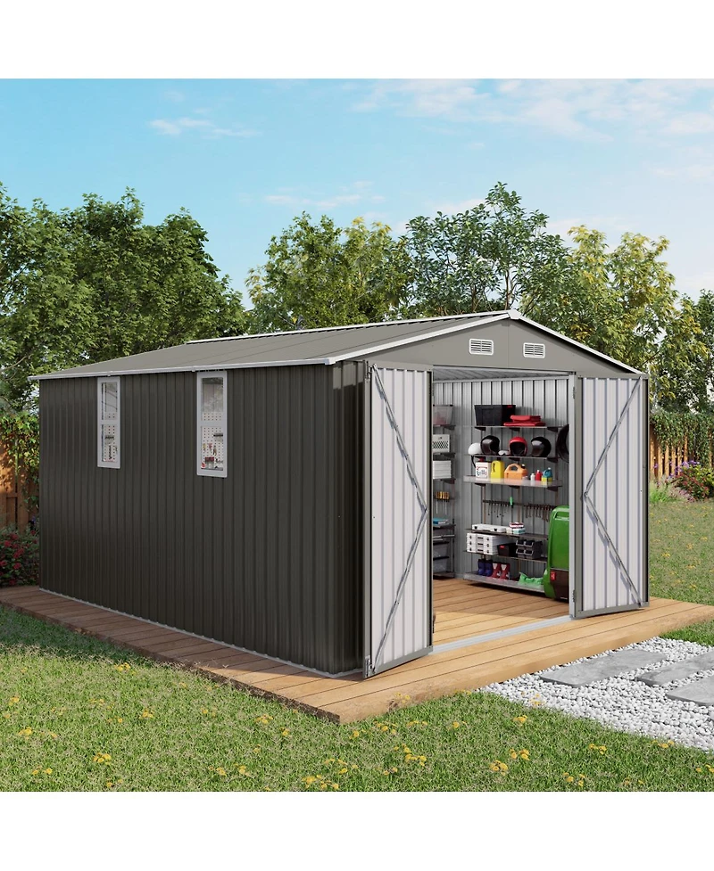 Streamdale Furniture 10x12FT Large Metal Outdoor Storage Shed With Double Doors