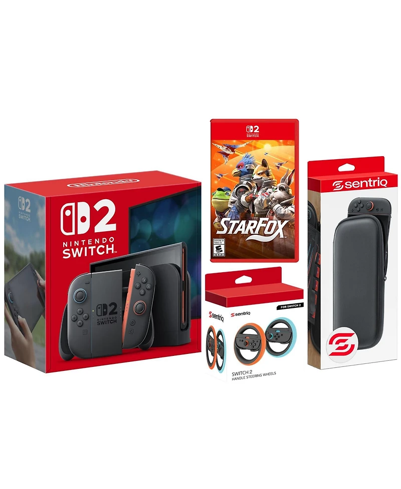 Nintendo Switch 2 Console with Star Fox Game and Joy Con Flight Steering Wheels and Case Bundle