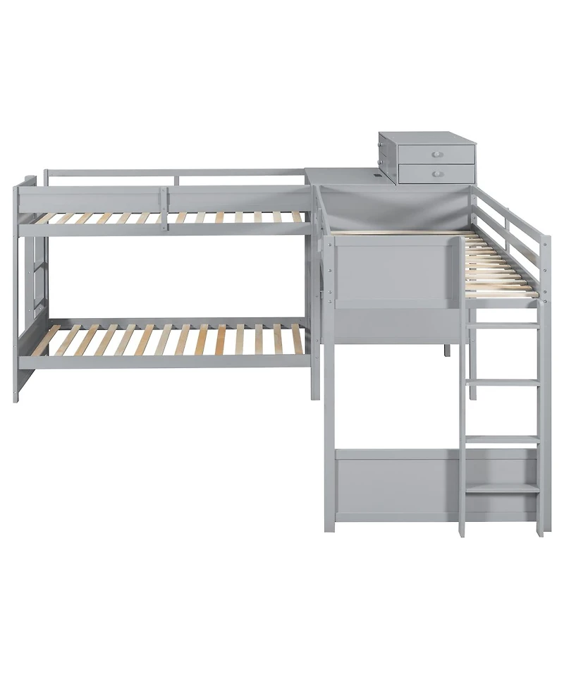 Streamdale Furniture L-Shaped Twin Bunk Bed With Desk, Drawers, Usb/Power