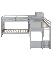 Streamdale Furniture L-Shaped Twin Bunk Bed With Desk, Drawers, Usb/Power