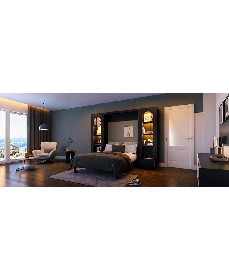 Streamdale Furniture Murphy Bed with Shelf, Cabinets, Drawers and Led