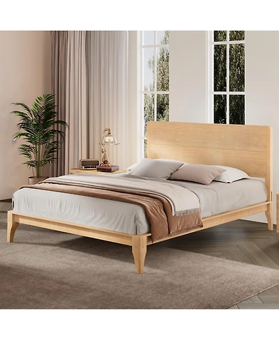 Streamdale Furniture Mid-Century Modern 12'' Bamboo King Platform Bed with Wood Slat Support