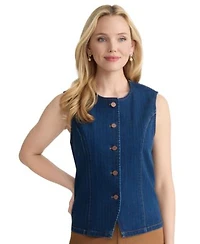 Jones New York Womens Striped Denim Vest