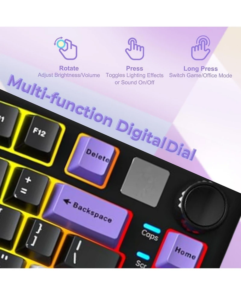 Aula Leobog A75 Alice Layout Mechanical Gaming Keyboard - Tri-Mode Wireless, Ergonomic Gasket Mount, Hot-Swappable