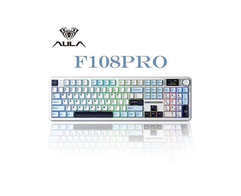 Aula F108 Pro, 104-Key Wireless Hot Swappable Mechanical Gaming Keyboard, Rgb, Knob, 8000 mAH Battery, Digital Screen