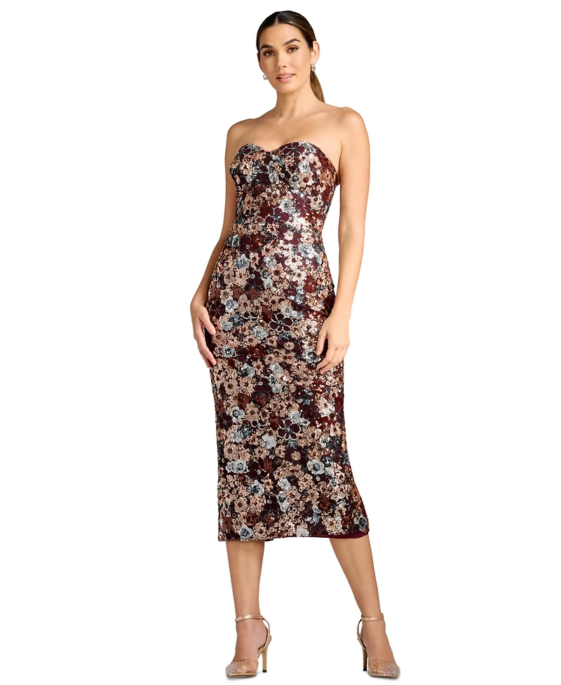 Dress the Population Women's Sequin Floral Sweetheart Midi