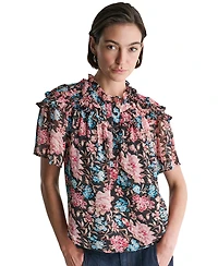 Bcbg Women's Printed Short-Sleeve Ruffle Detail Blouse