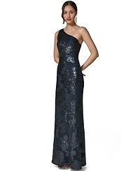 Donna Karan New York Women's One-Shoulder Floral Sequin Mesh Dress