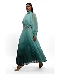 Karen Millen Women's Long Sleeve High Neck Pleated Maxi Dress
