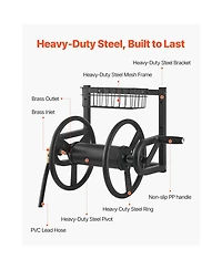 Vevor Wall Mounted Garden Hose Reel 125ft 5/8 in Hose Holder Brass Fitting and Basket