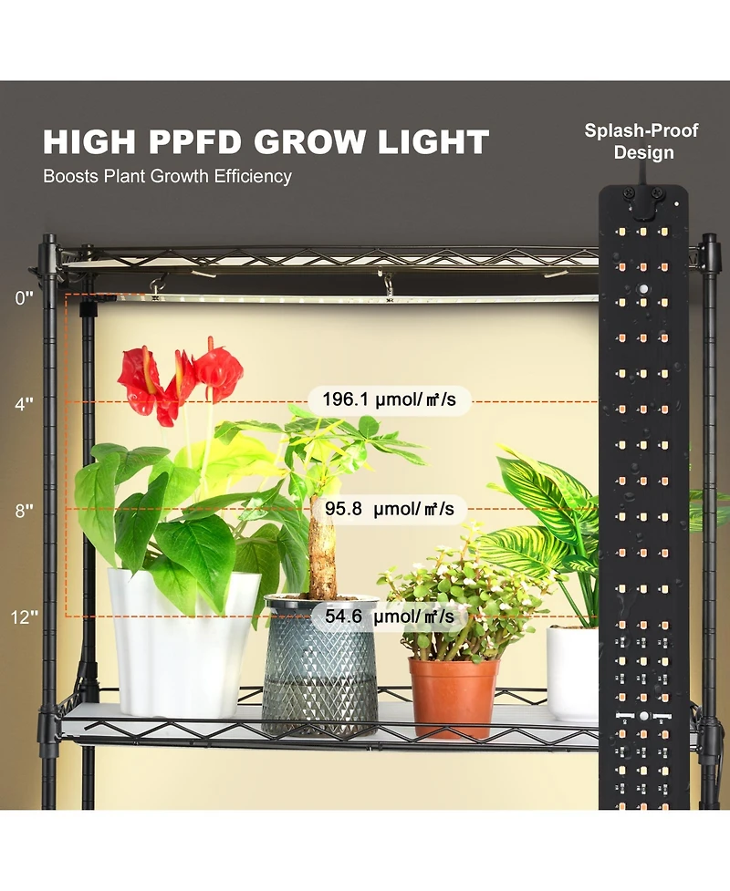 Vevor Plant Stand with Grow Lights 4 Tiers 45W 49.8" Tall Plant Grow Shelf