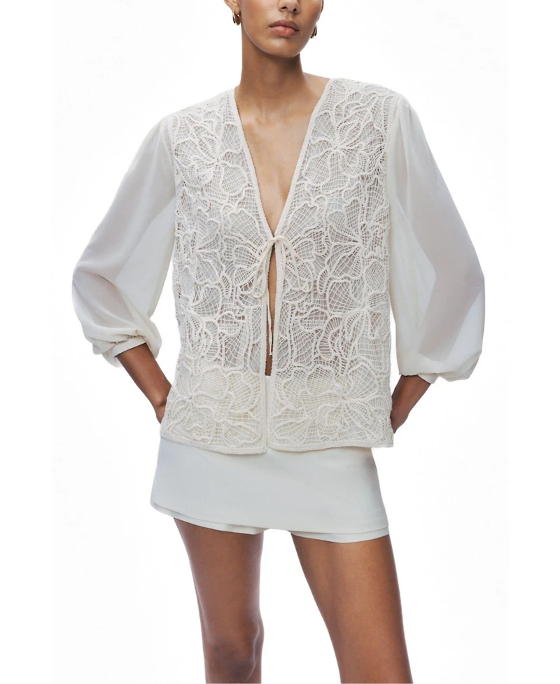 Nocturne Women's Lace Front Sheer Sleeve Jacket