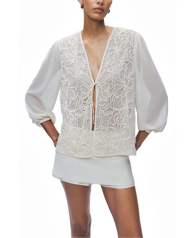 Nocturne Women's Lace Front Sheer Sleeve Jacket