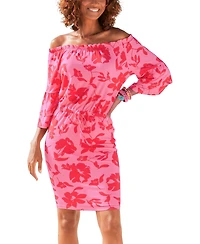 Lascana Women's Viscose Floral Print Off Shoulder Multiway Short Dress