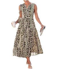 Lascana Women's Viscose Animal Print Sleeveless V-Neck Maxi Dress