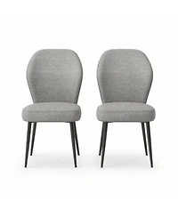gaomon Set of 2 Grey Linen Dining Chairs with Metal Pegs, Modern Upholstered Side Chairs