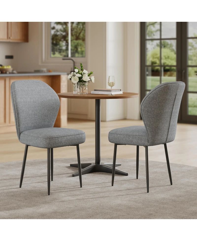 gaomon Set of 2 Grey Linen Dining Chairs with Metal Pegs, Modern Upholstered Side Chairs
