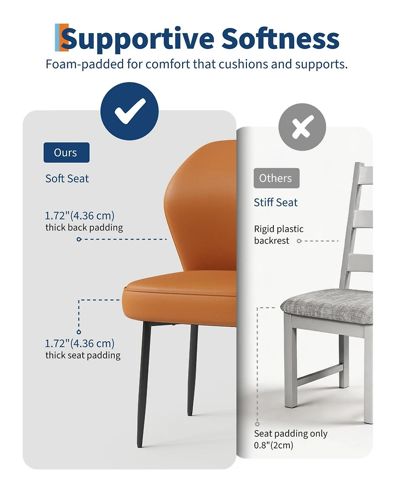 Gaomon Pu Leather Dining Chairs Set of 2, Modern Upholstered Kitchen Side Chairs with Metal Pegs
