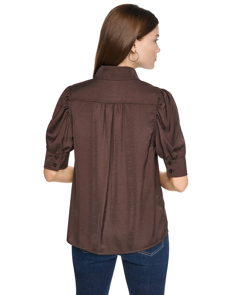 Dkny Jeans Women's Stand Collar Puff-Sleeve Shirt