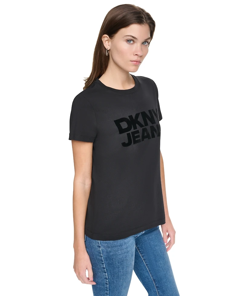 Dkny Jeans Women's Flocked Logo Crewneck T-Shirt