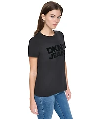 Dkny Jeans Women's Flocked Logo Crewneck T-Shirt