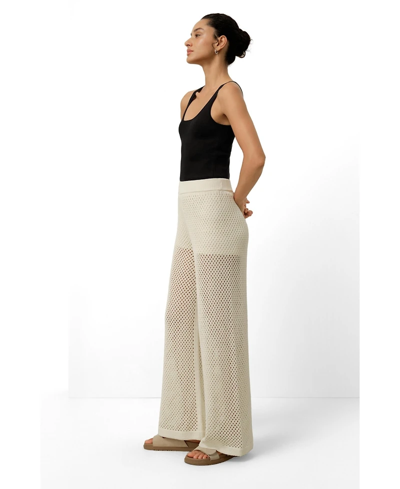 Lilysilk Women's Toscana Wide-Leg Pull-On Pointelle Pants