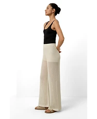Lilysilk Women's Toscana Wide-Leg Pull-On Pointelle Pants