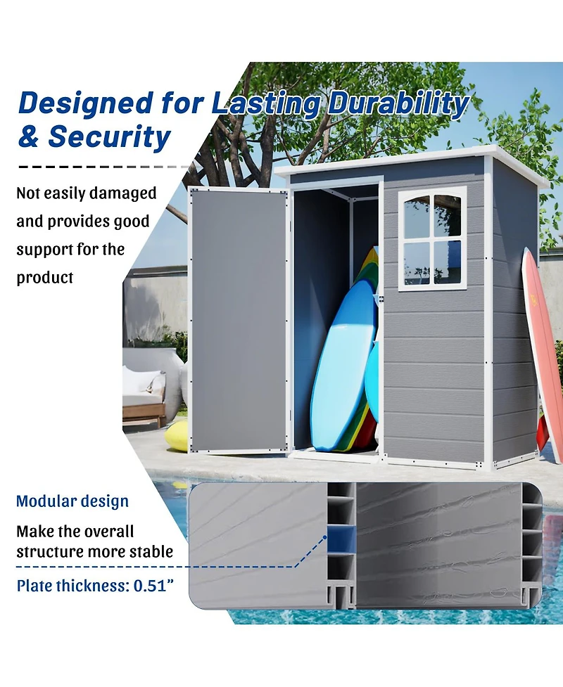 Streamdale Furniture 5x3 Feet Resin Outdoor Storage Shed With Floor, Waterproof And Lockable