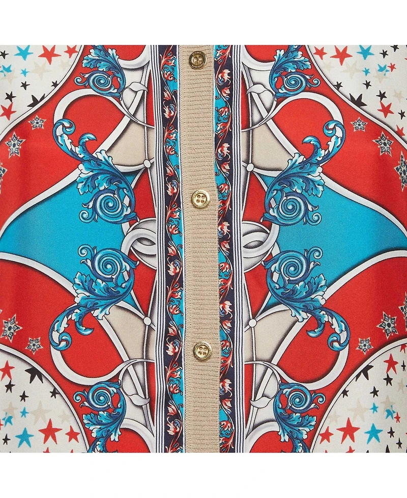 Pre-Owned Versace Women's Printed Silk And Knit Cardigan