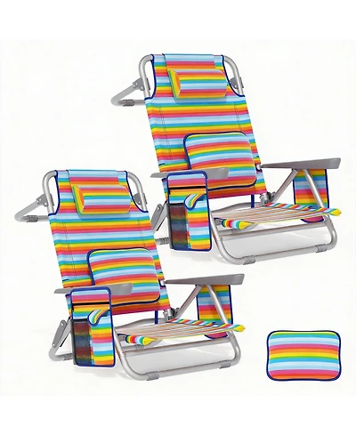 Aofar 2 Pack Low Beach Chair Reclining Folding Camping Lay Flat