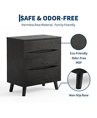 homfan Nightstand with 3 Storage Drawers, 24 Inch Wide Bedside Table with Wooden Top for Bedroom, Space Saving Modern End Table for Living Room Office