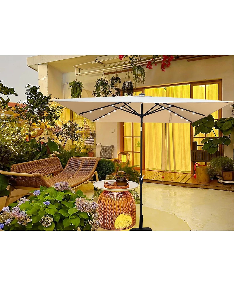 Streamdale Furniture Square 2.5x2.5M Solar Led Patio Umbrella with Crank and Base
