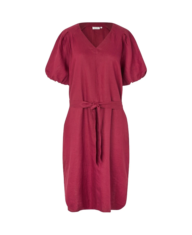 Masai Copenhagen Women's Manalirae Linen V-Neck Puff Sleeve Midi Dress